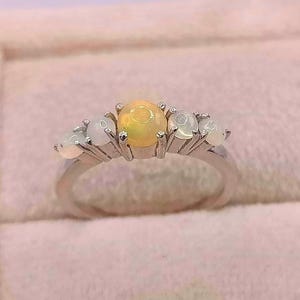 Natural White And Yellow Opal Sterling Silver 925 Ring, Elegant Birthstone Silver Ring, Handmade Band, Antique Gemstone Silver Ring For Her