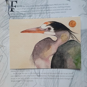 Reiher Original-Postkarte, Aquarell FineArt Aquarell auf hochwertigem Qualitätsdruck, Designerpapier Tintoretto, 10×15 cm