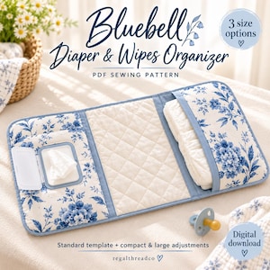 Bluebell Floral Diaper Wipes Organizer Sewing Pattern, Beginner Baby Shower Gift (PDF)