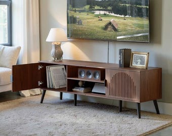 Mid Century Modern Walnut TV Stand, Media Console With Storage Cabinet