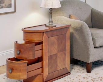 Vintage Nachttisch aus Holz, schmaler Sofa-Beistelltisch, 2 Schubladen, schmaler Nachttisch