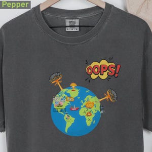 Camiseta gráfica "Uy, Apocalipsis", colores cómodos, sátira política, sarcasmo, humor apocalíptico vintage, regalo unisex.