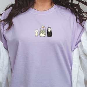 Cute Forest Spirits and Flowers Comfort Colors® Tee, Minimalist Anime Friends Tee, Japanese Animation Gift, Kawaii Character T-Shirt