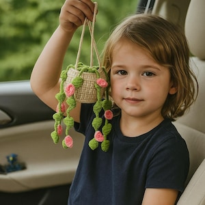 Crochet Flower plant, car mirror hanging accessories, rearview mirror hanger, Car hanger for mirror, Crochet Plant Hanger, women car decor