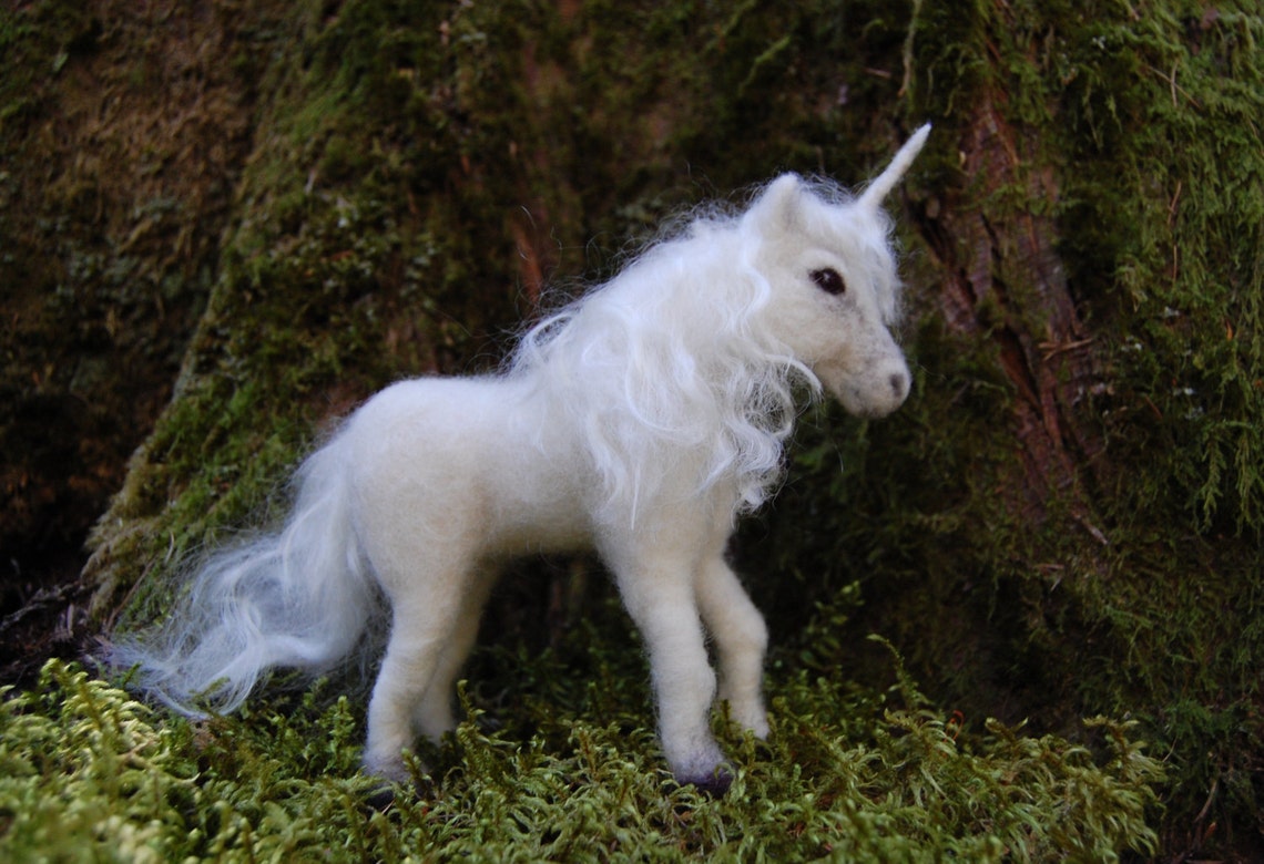 Needle Felted Unicorn Wool Felt Unicorn Unicorn Toy White Etsy
