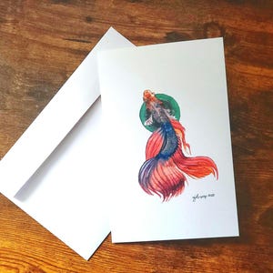 Carte de voeux - peinture aquarelle poisson Betta (impression)