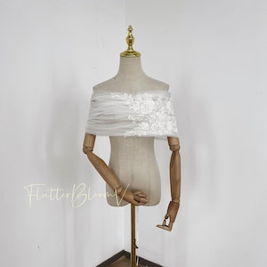 Pure Off-the-shoulder Shawl with lace,Sequins Wedding Shawl,Soft Bridal Wraps,Arms Covering,Bridal Cover Up Cape,Elegant Bridal top Bolero