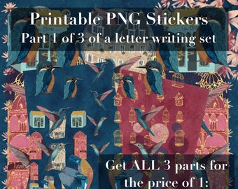 Part 1 of 3. Printable PNG Stickers for Letter Writing Set Paris Love Nest