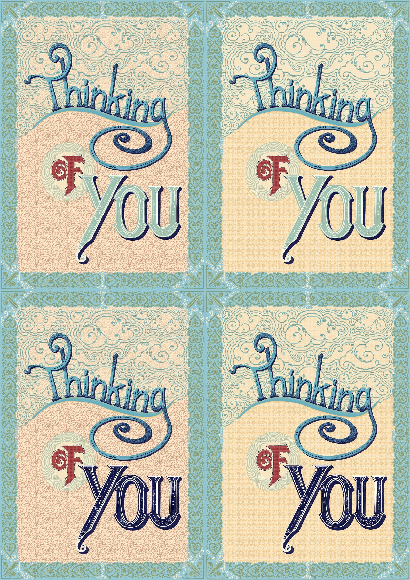 PRINTABLE Thinking of You Greetings Card 4 Versions Included  Etsy