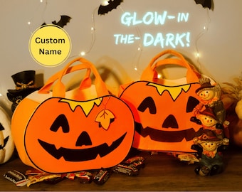 Personalized Glow-in-the-Dark Pumpkin Bag: Halloween Trick or Treat Tote