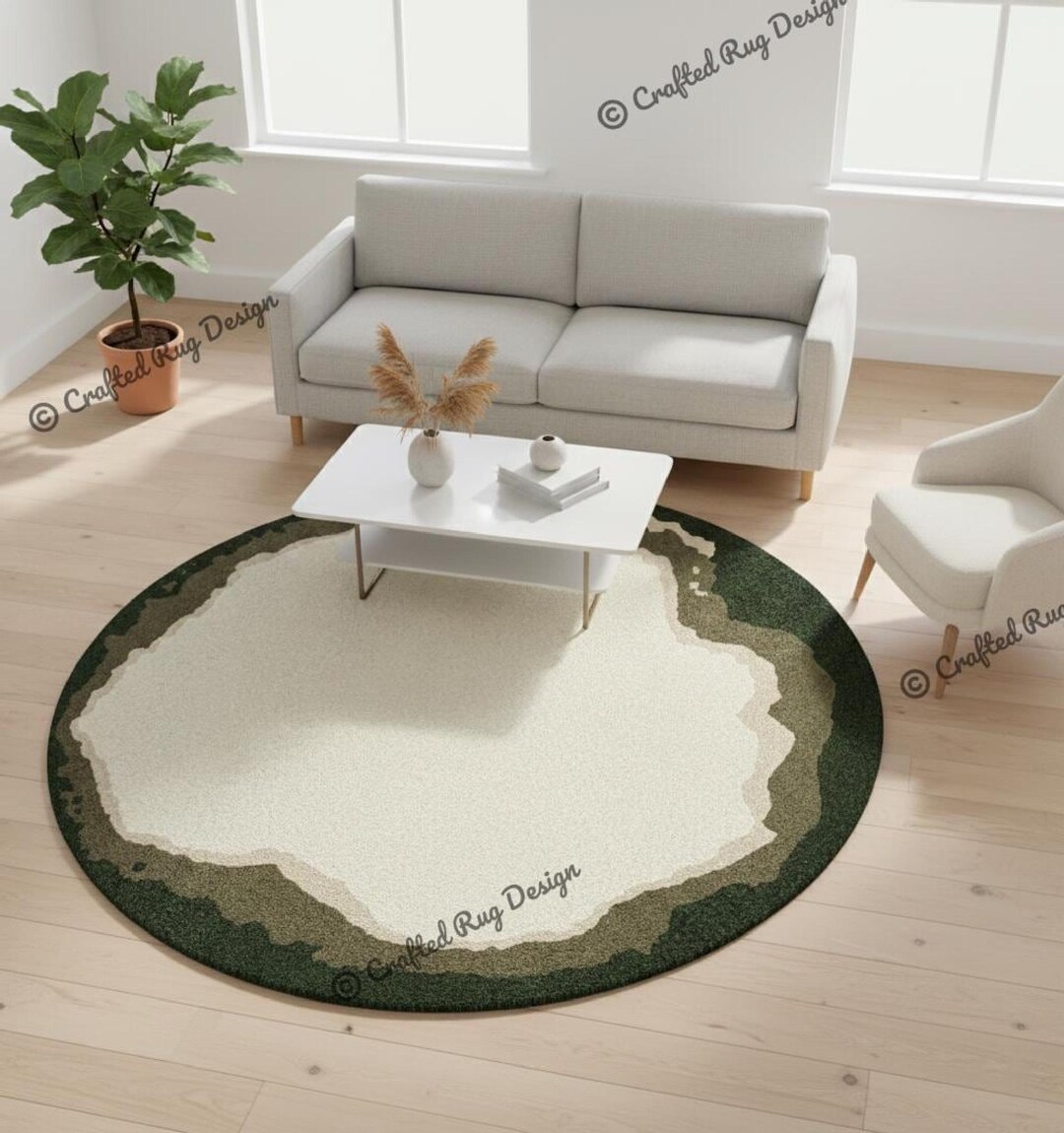 Small Round Forest Rug Handmade Round Wool Rug - Organic Tufted Forest Edge Style - Etsy