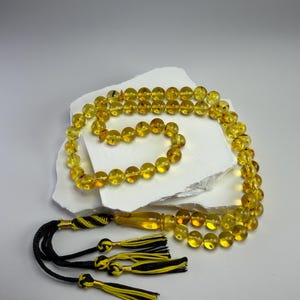 Tasbih de ámbar con insectos, 33 cuentas – 9,6 mm, cuentas de oración con inclusiones doradas – Misbaha único