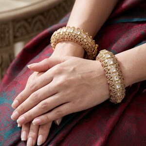 Gold Kundan Bridal Bangles | Ruby Polki Wedding Kada Set