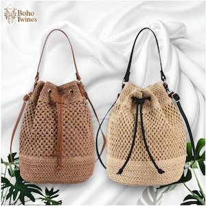 Boho Straw Shoulder Bag Women’s Summer Bucket Purse Raffia Crossbody Woven Handbag Casual Beach Drawstring Bag