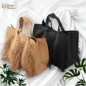 Handmade Straw Boho Tote Bag: Woven Beach Purse with Tassel