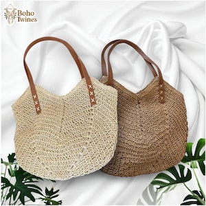 Bolso de hombro de paja tejida: bolso de verano de rafia y crochet