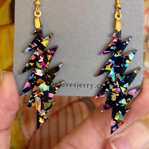 Chunky Glitter Grateful Dead Bolt Earrings - Two Sizes