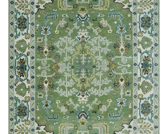 Green Ivory Oriental Rug, Vintage Inspired Persian Style Rug, Elegant Sage Green Rug, Floral Motif Wool Rug With Ivory Border, Floor  Decor