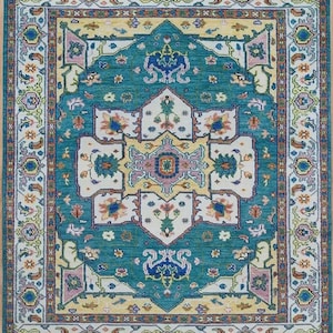 Handmade Vintage Style rug, Turquoise Blue Oriental Rug, Classic Persian Design , Bohemian Medallion Rug, Teal Green Boho Rug, Living Room