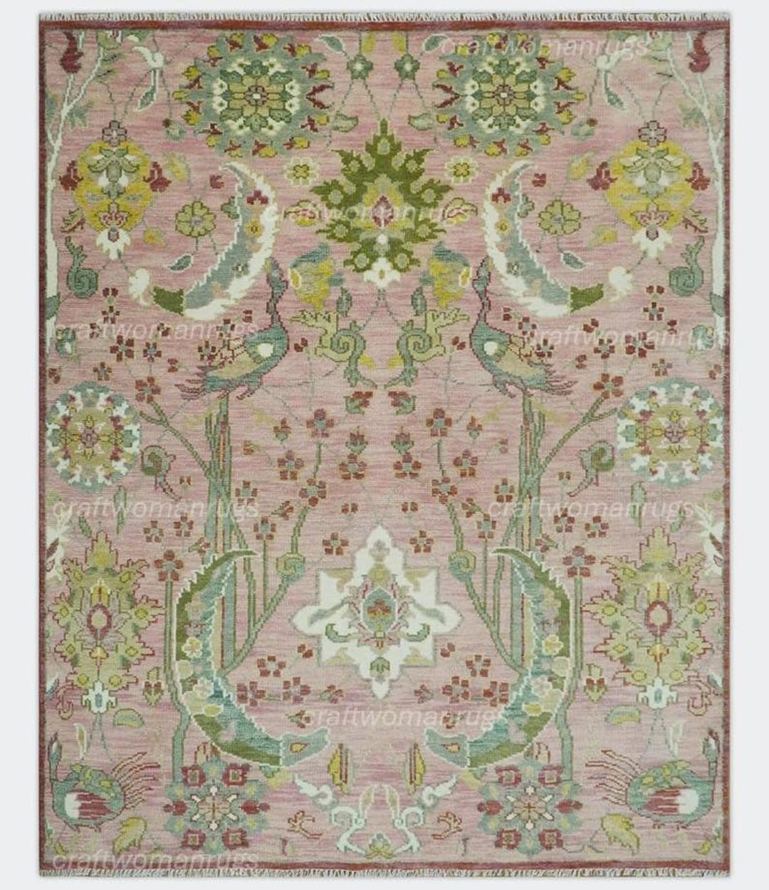 Vintage Oriental Pastel Pink Rug, Floral Style Colorful Hand-knotted ...