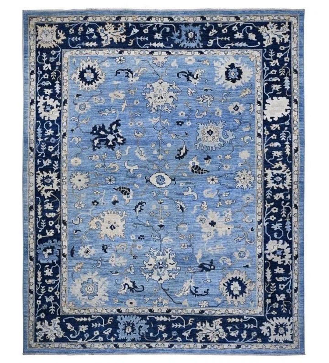 Handmade Blue Oriental Rug, Traditional Wool Area Carpet, Navy & Sky ...