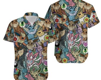 Eevee Hawaiian Shirt, PKM Button Up Shirt, Eevee Holiday Shirt