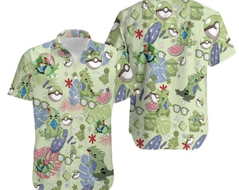 PKM Tyranitar Hawaiian Pattern Hawaii Shirt Aloha Anime Tyranitar Button Up