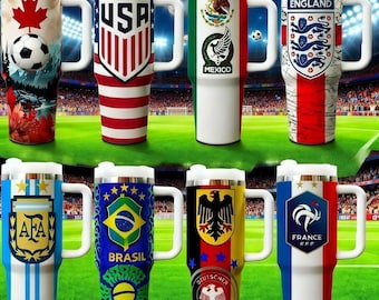 2026 World Cup National Team Travel Mug, 40oz, 20oz Stainless Steel Soccer Tumbler with Handle