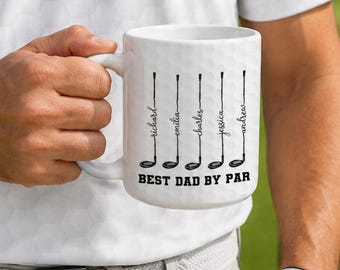 Custom Best Dad By Par Mug, Personalized Golf Gift For Men, Fathers Day Golfer Coffee Cup, Papa Present, Funny Husband Birthday Drinkware