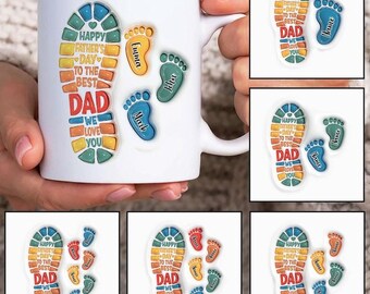 Personalized Dad 3D Inflated Mug , Custom Dad Footprint Up to 6 Kids 11oz Mug , Dad 11oz Mug , Fathers Day Coffee Mugs