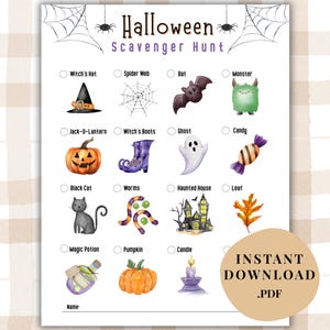 Halloween Scavenger Hunt | Printable Instant Download | Kids Halloween Classroom Party | Neighborhood Activity | Digital Download Two Sizes