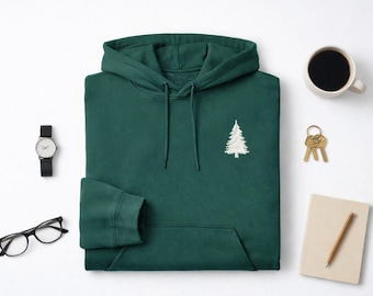 Organic Cotton Hoodie Snowy Fir Tree Nature Inspired Sweatshirt