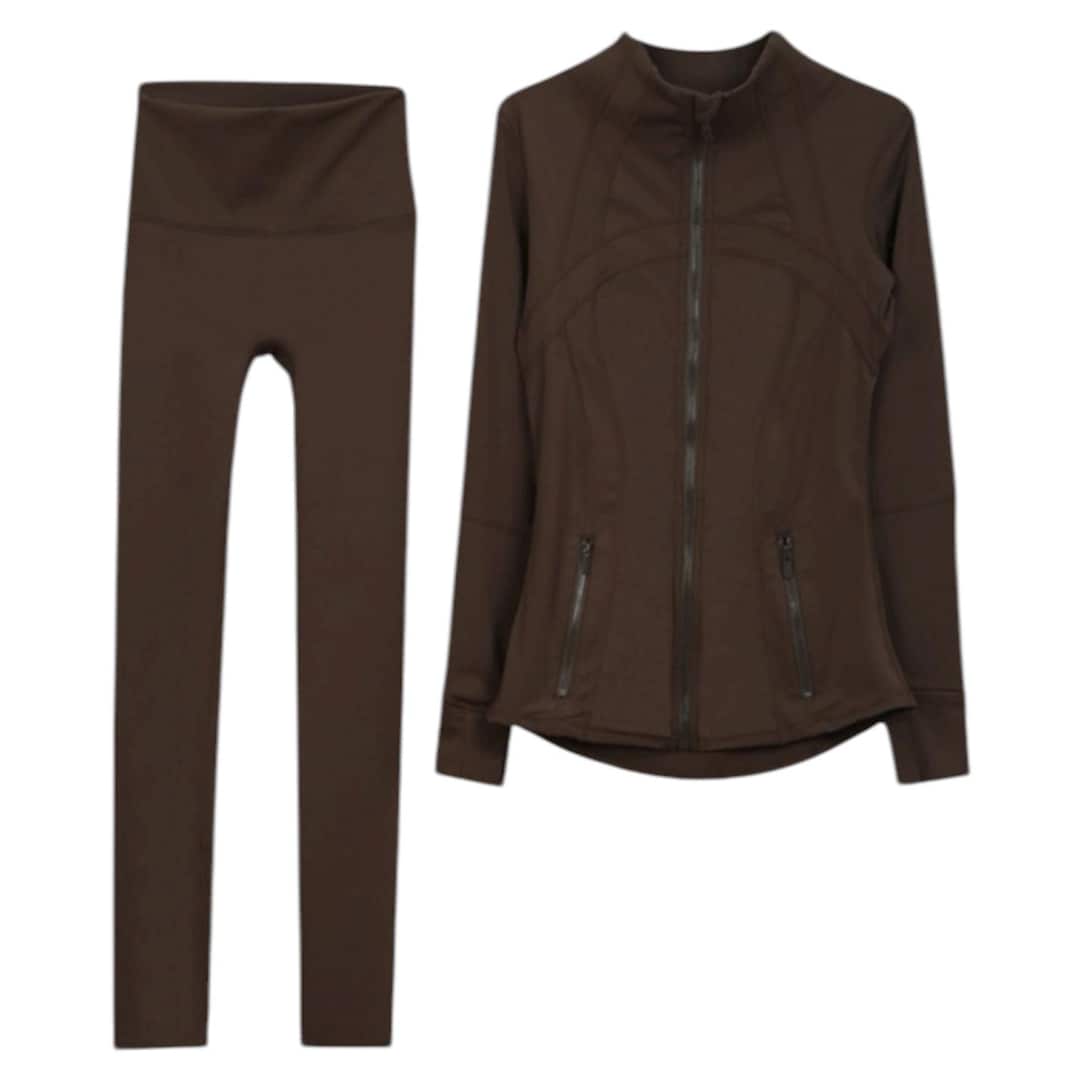Brown Define Activewear Set Zipup Jacket & Leggings Gym Coord Women — free download