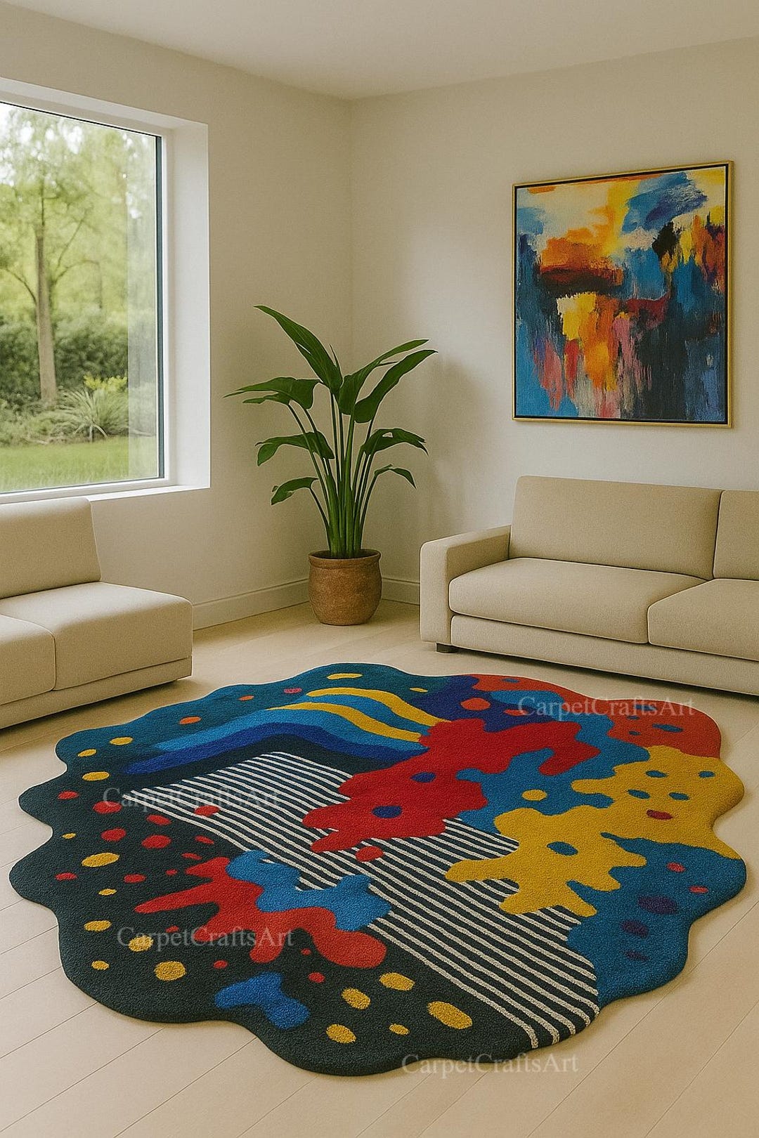 10x14 Colorful Abstract Irregular Shape Rug | Modern Handmade Wool ...