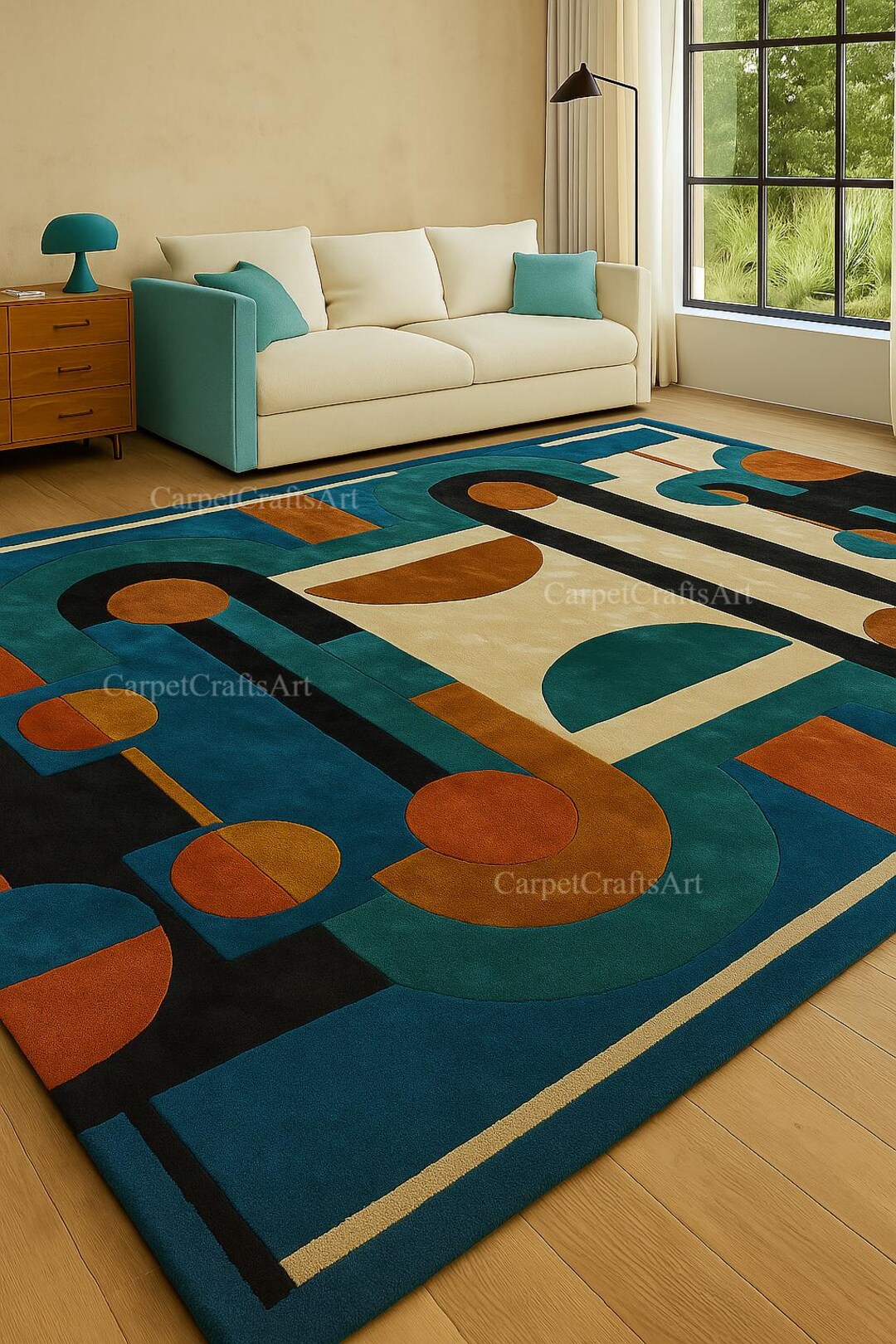 8x10 Modern Geometric Abstract Rug | Bold Color Block Handmade Area ...