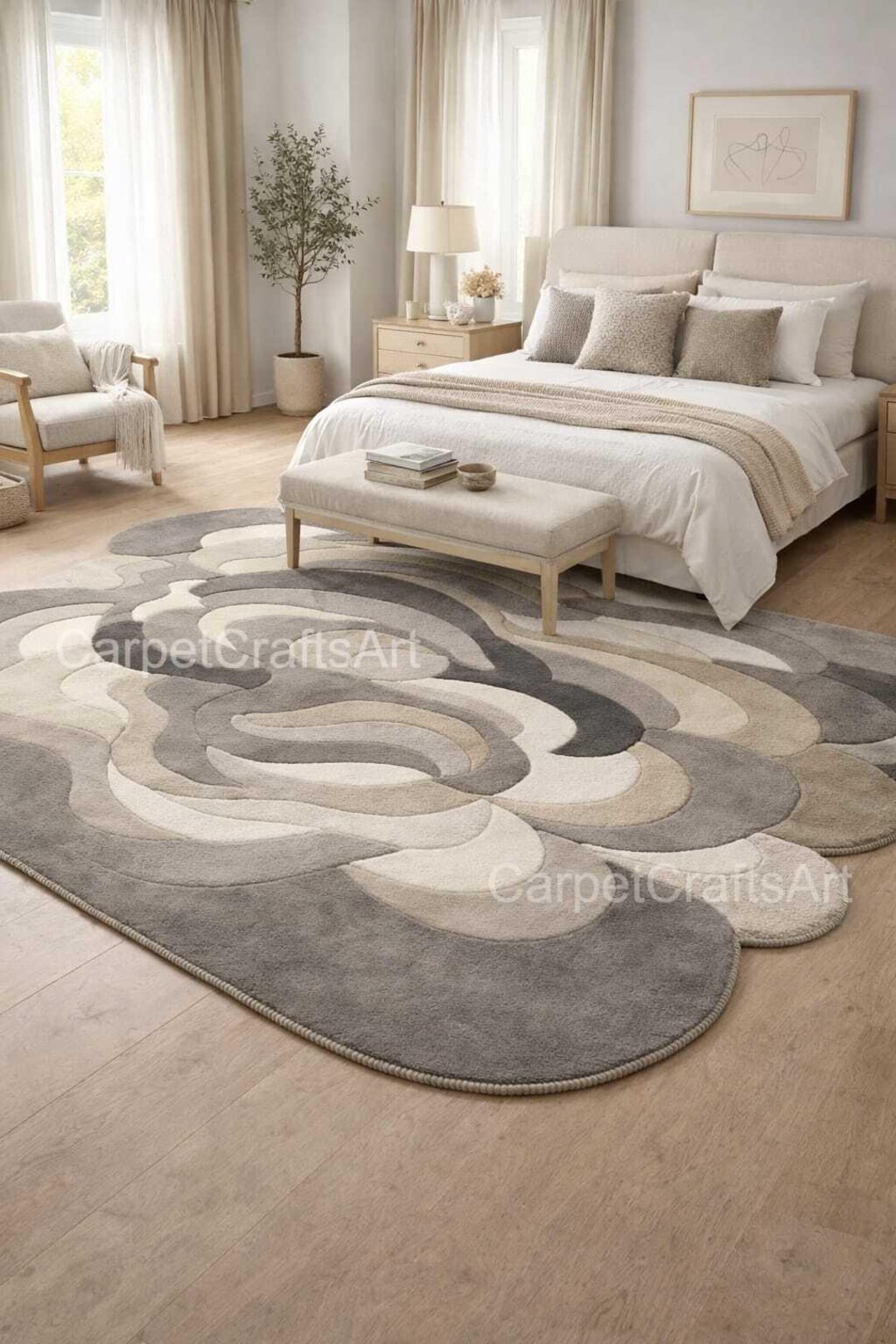 Modern Irregular Rug Irregular Modern Neutral Abstract Rug | Hand Tufted Wool Area Rug ...