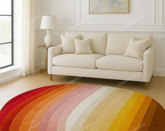 Round Gradient Rug | Modern Rainbow Circle Carpet | Warm Aesthetic Area Rug for Living Room | Soft Handmade Floor Decor CarpetCraftsArt