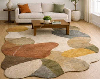 10x12 Irregular Hand Tufted Abstract Area Rug, Organic Shape Modern Rug, Luxury Handmade Designer Carpet for Living Room Decor