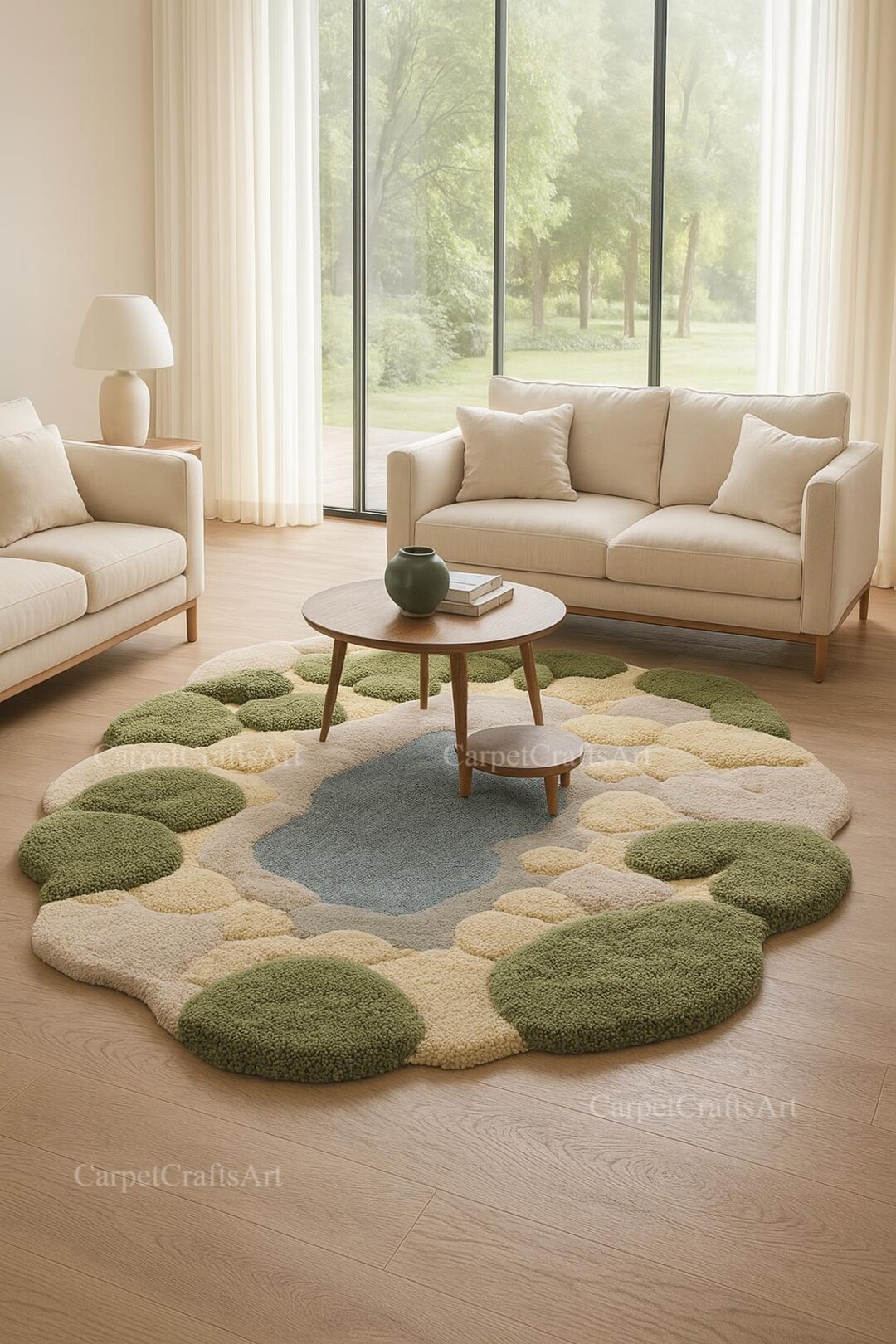 Nature-inspired Moss Rug – Hand Tufted Irregular Green Wool Carpet ...