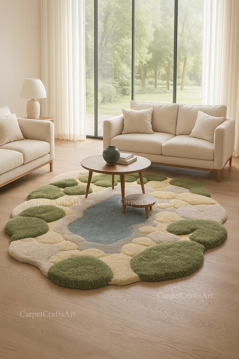 Nature-inspired Moss Rug – Hand Tufted Irregular Green Wool Carpet ...