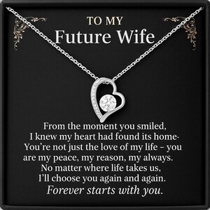 To My Future Wife Necklace Gift – Romantic CZ Pendant with Message Card, Anniversary or Engagement Gift for Her, LED Box Included