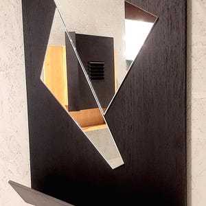 Etagère miroir en chêne - étagère murale minimaliste pour entrée, étagère flottante avec miroir