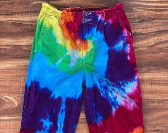 Tie Dye Rainbow Corduroy Pants | Women's Size 14 Upcycled