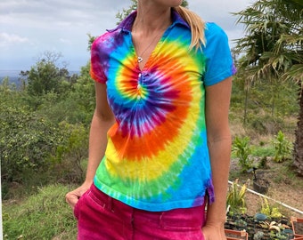 Tie Dye Women's Polo Size Small Upcycled