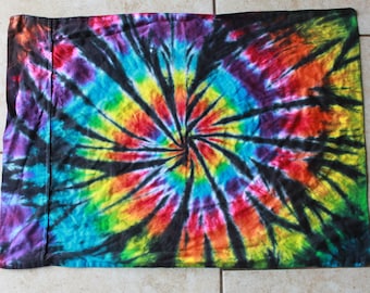 Tie Dye Pillowcase Standard & King Sizes Rainbow with Black accents Organic Cotton