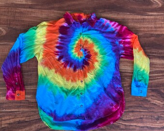 Tie Dye Damen Button Up Shirt | Größe Medium Oversized Fit Upcycled