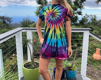 Vestido con efecto tie dye y rayas negras en espiral / Talla mediana para mujer