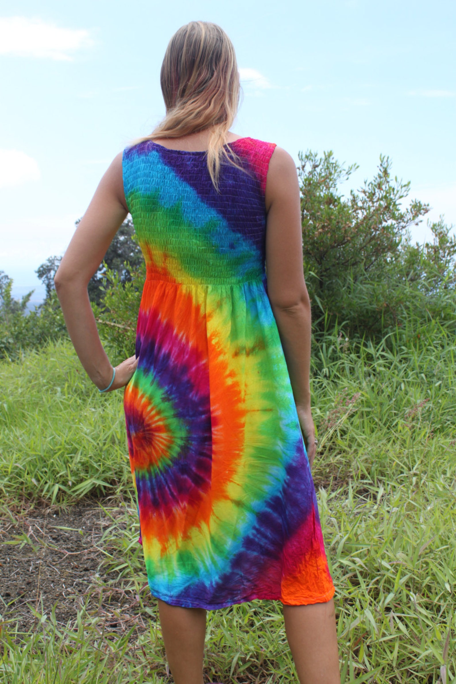 Tie Dye Rainbow Rayon Tank Dress | Etsy