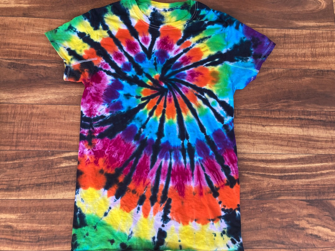 Tie Dye Rainbow With Black Tee Shirt Size S and XL - Etsy
