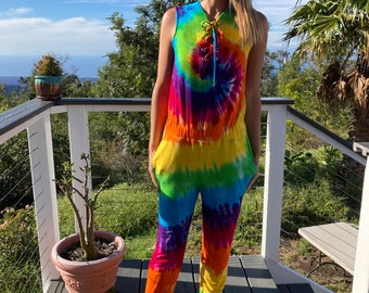 Tie dye Rainbow Pants Jumpsuit Size Medium